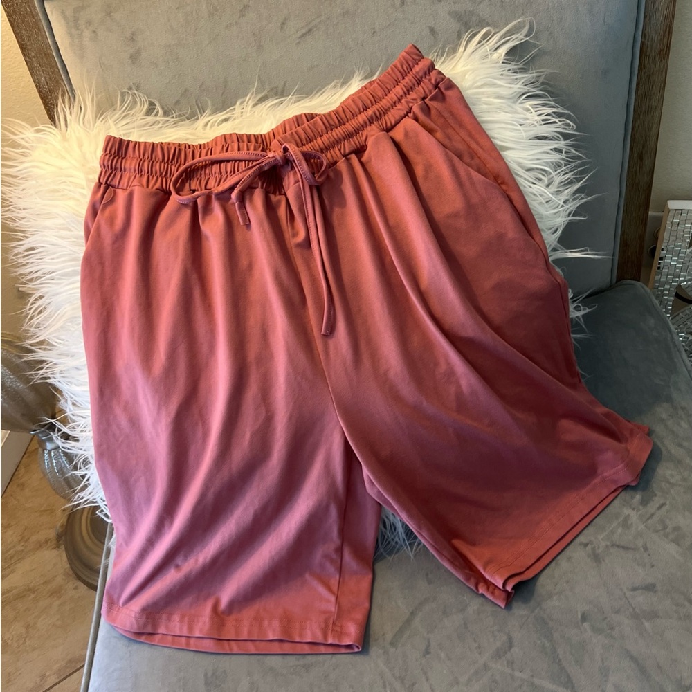 Casual Pink Drawstring Shorts